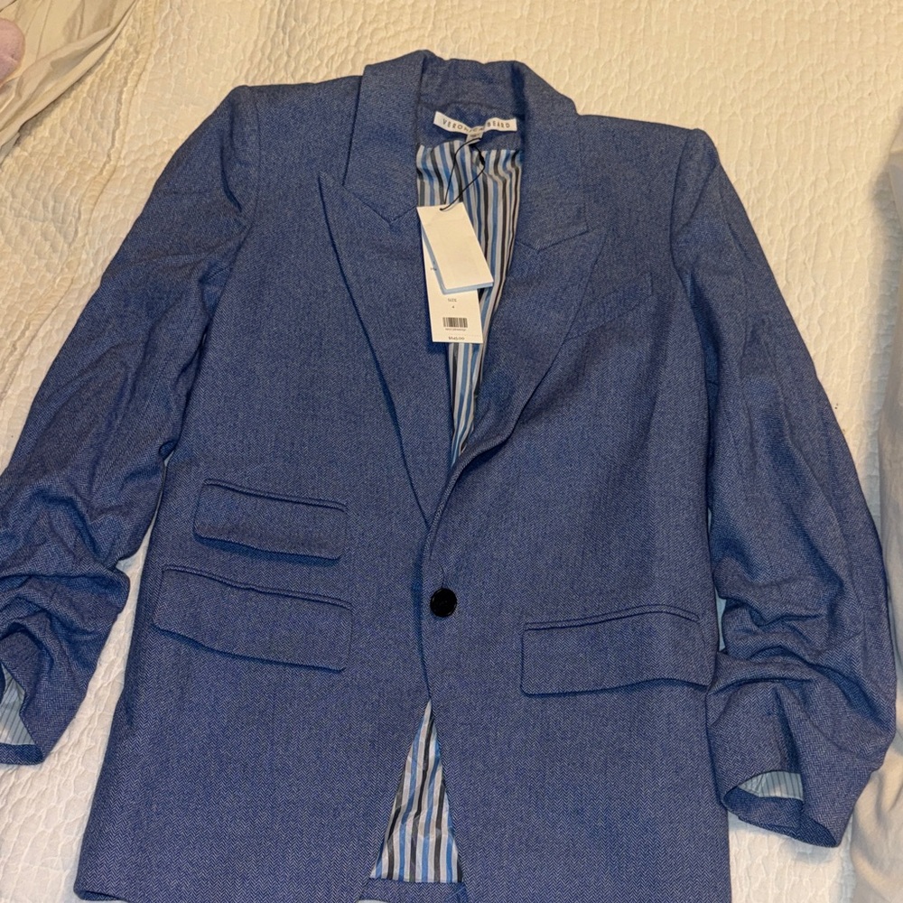 Veronica Beard Herringbone Blue Blazer
